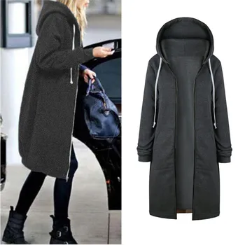 

Women's Blend Coat Warm Zipper Open Hoodies Sweatshirt Long Coat Slim Jacket Plus Size Retro Fitness Long Sleeve Outwear N10