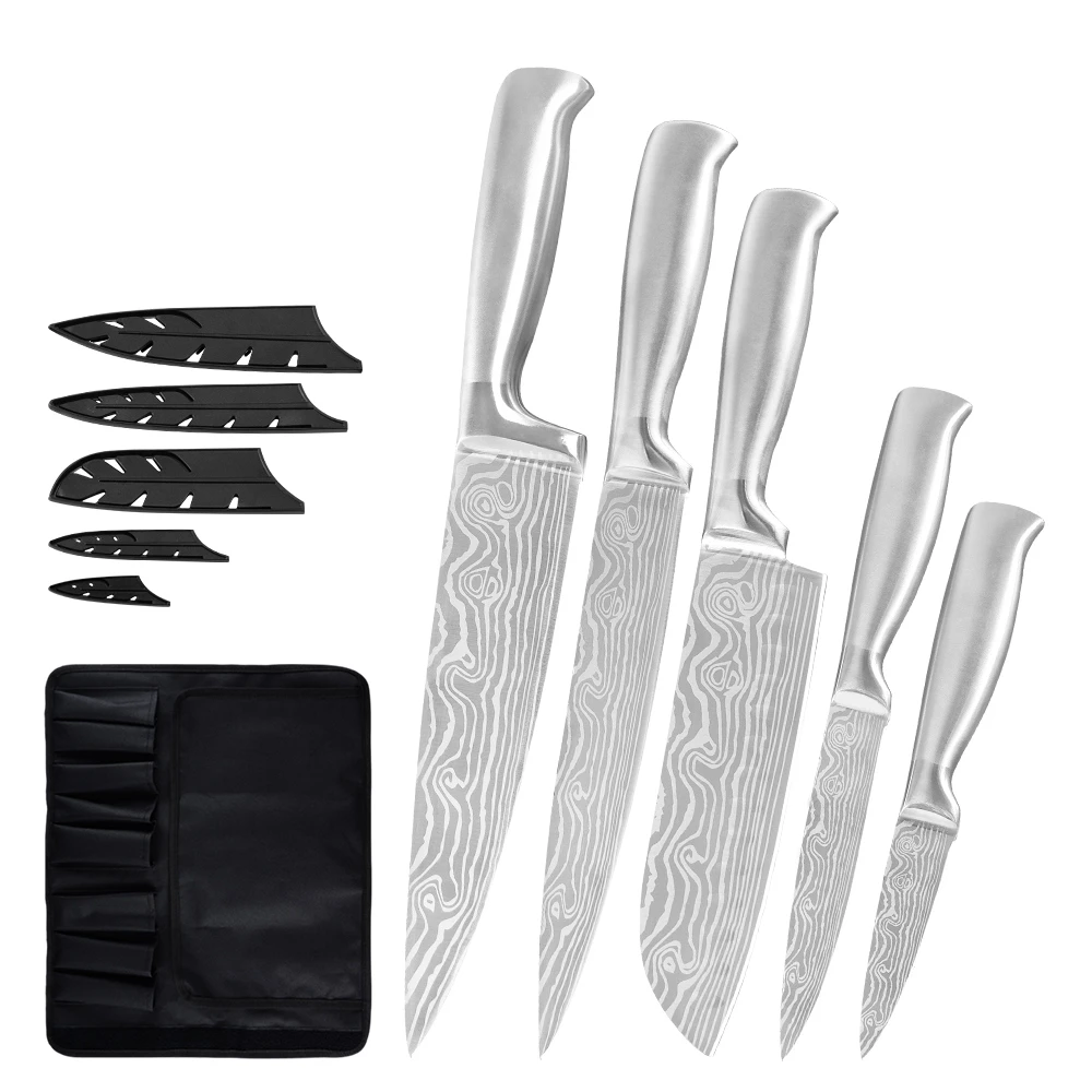E.6PCS SET Sowoll набор кухонных ножей из нержавеющей стали 8 ''Держатель ножей точилка бар 5 шт. ножи шеф-повара Овощечистка ножницы кухонная принадлежность инструменты - Цвет: E.6PCS SET