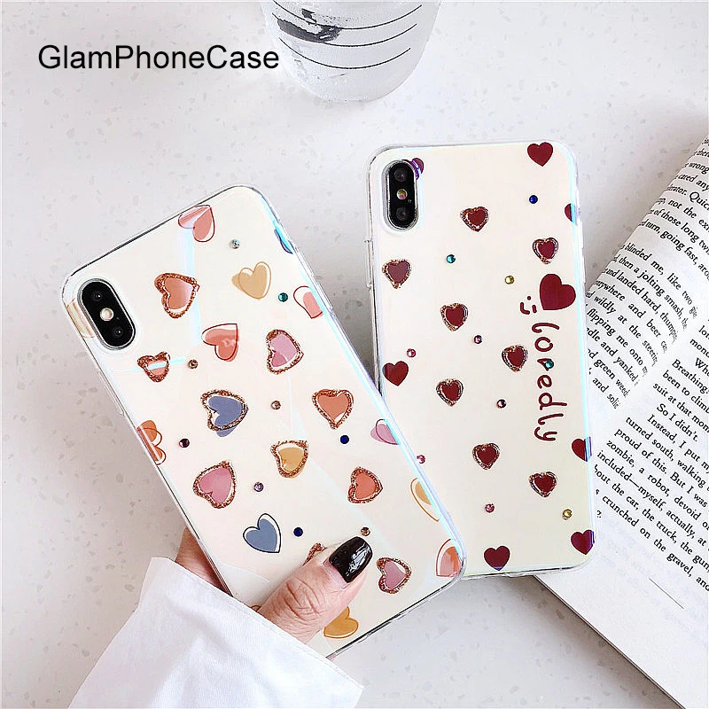 GlamPhoneCase Blu-Ray Rhinestone Love чехол для телефона iPhone X XS Max XR Мягкий силиконовый 7 8 6 6s Plus |
