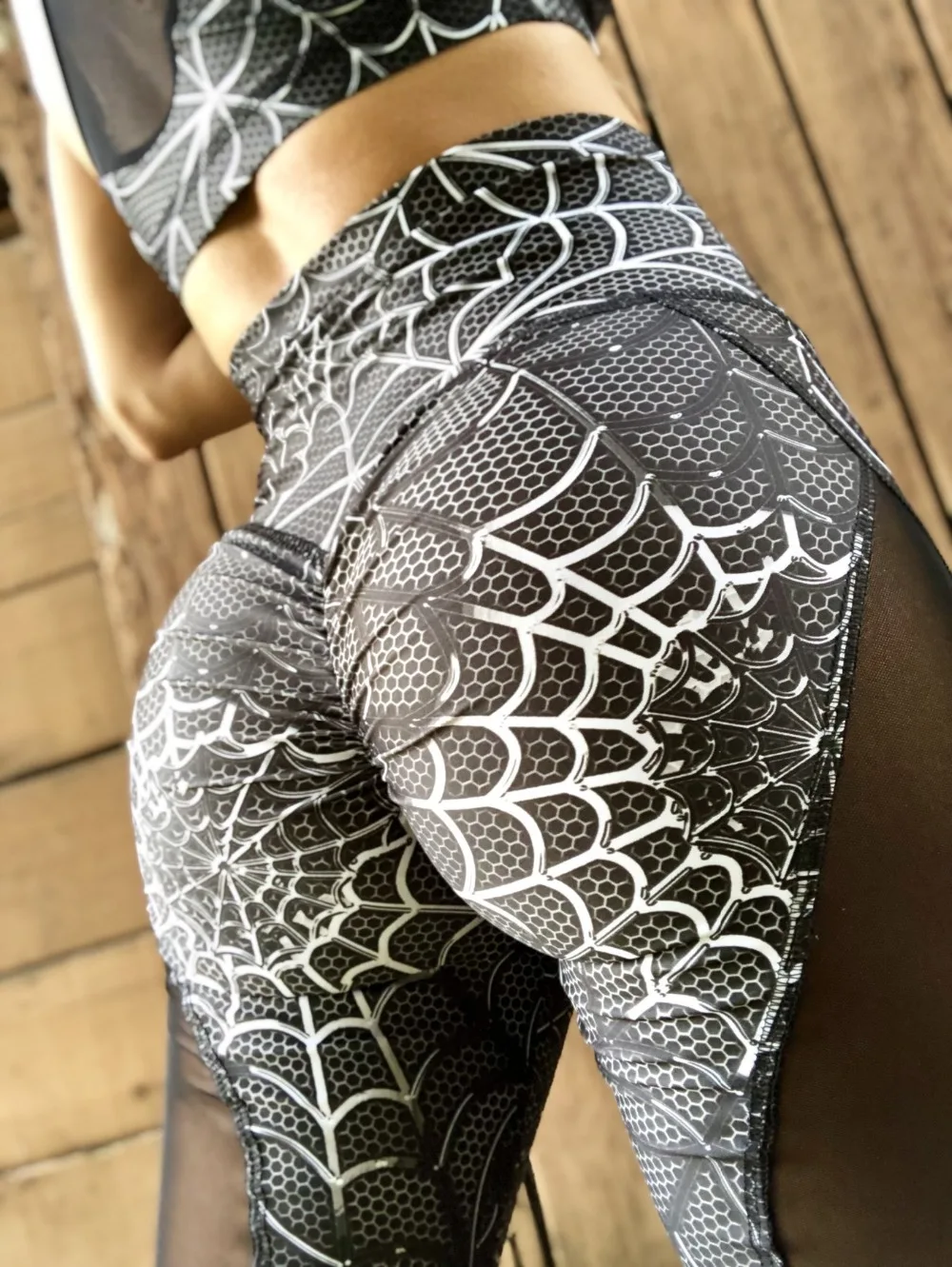 New Hotsale Dark Web Leggings Workout Pleated Women Fitness Spider Print Leggings High Waist Elastic Wrinkled Sportwear Clothes