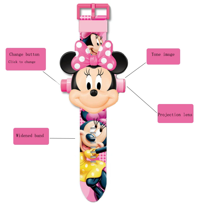 Disney Mickey Minnie Children's Watches The 3D Projection Cartoon Spiderman Hulk Princess Digital Kids Toy Watch birthday gifts