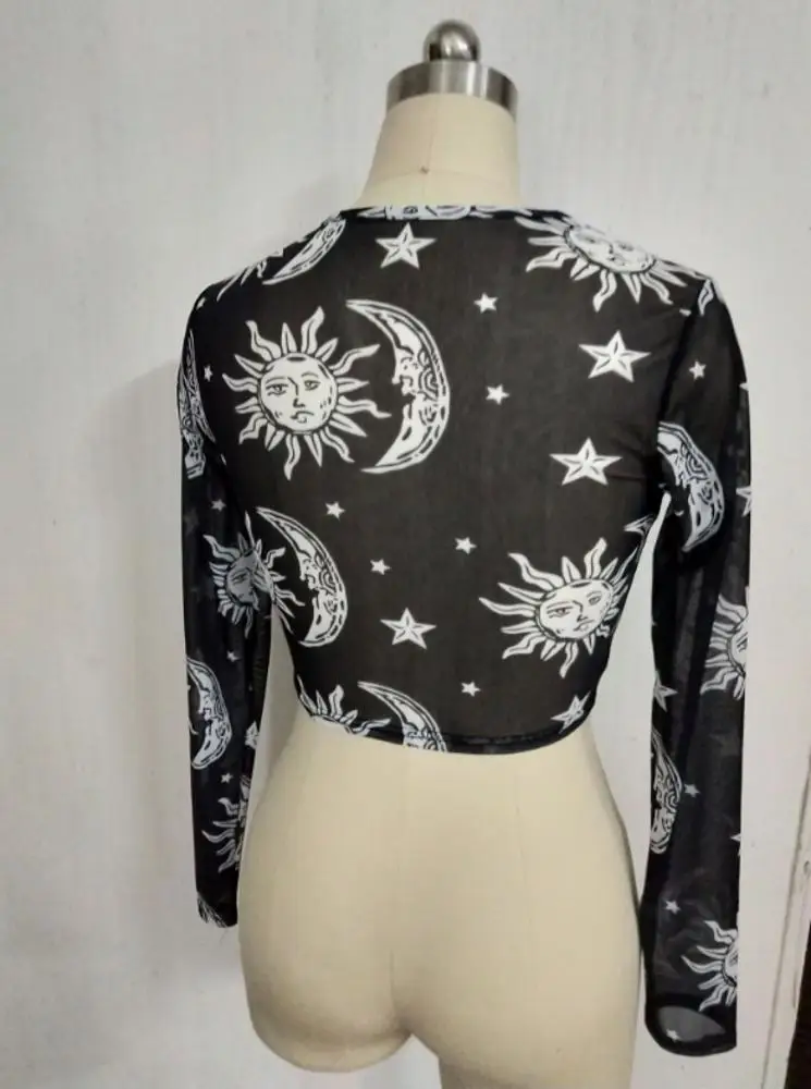 Женская верхняя одежда с длинными рукавами и принтом Солнца Луны|Футболки-поло| |