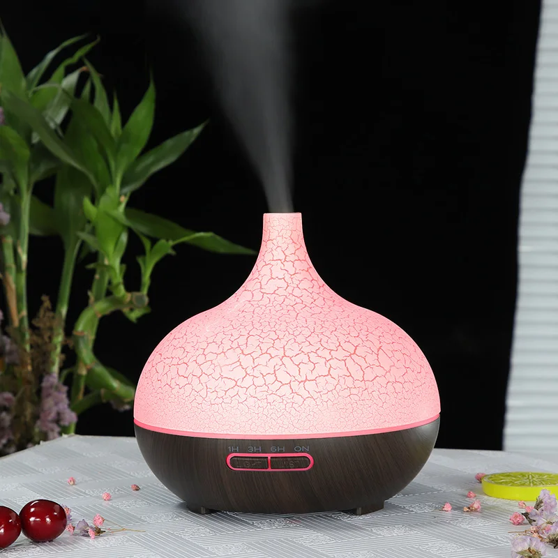 

400ml Vase Aroma Diffuser Essential Oil Diffuser Wood Grain Humidifier with LED Night Lamps Timing Mist Maker Home Air Purifier