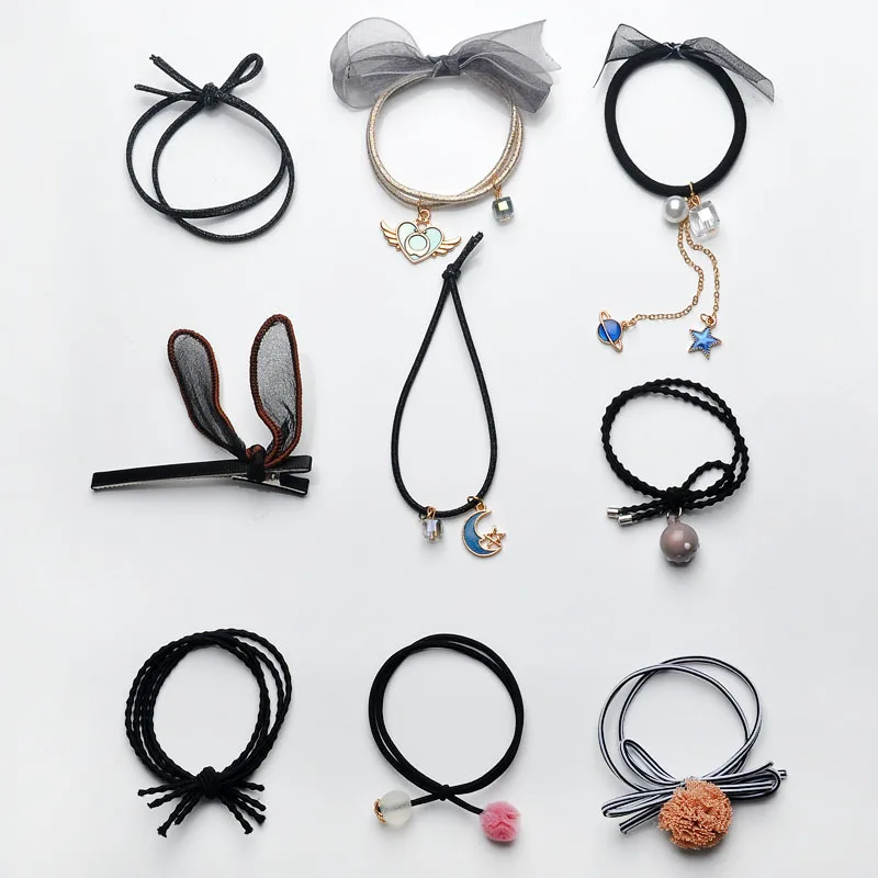 black hair clips 8/9/12/16/25PCS Pure and Fresh Sweet starry sky Series Maiden Elastic Hair Bands Ribbon Flowers Pentagram Rabbit ears Hair Clips bow hair clip