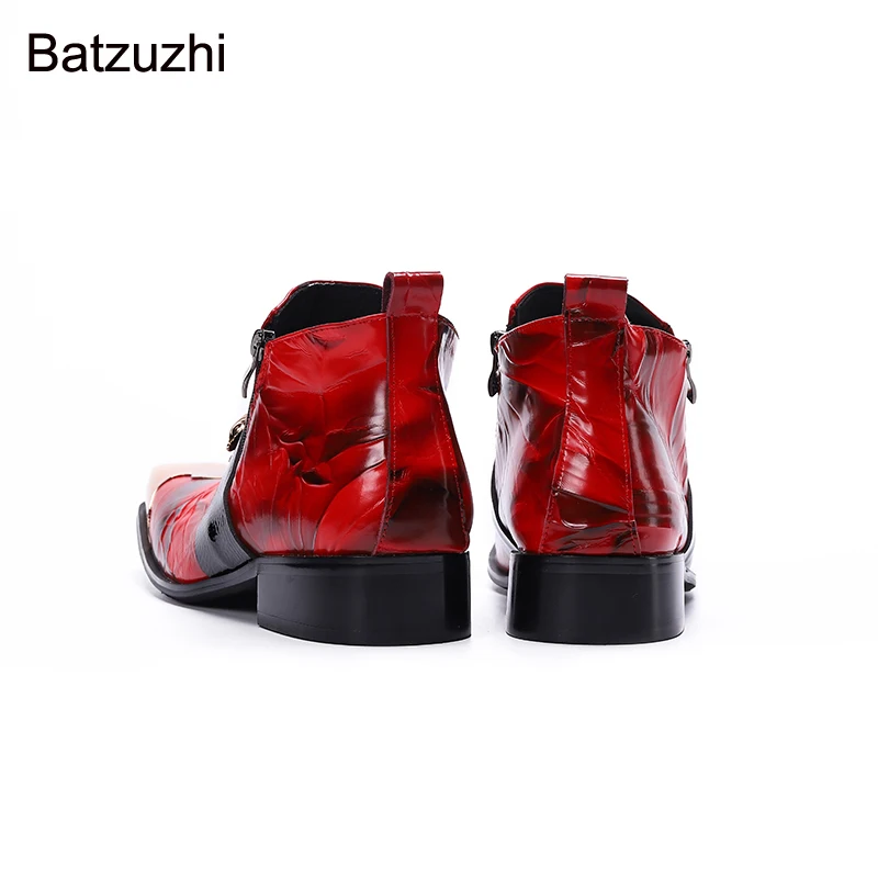 Batzuzhi New Luxury Handmade Boots Men Iron Toe Red Genuine Leather Ankle Boots Men for Party, Wedding, Business Botas Hombre