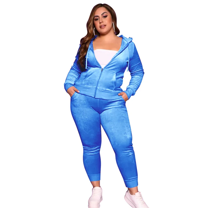 Longa com Capuz Topo e Calças Conjuntos de Correspondência Tamanho Grande Duas Peças Outfit Feminino Agasalho Manga Cor Pura Veludo Terno Lazer Roupas 20 manga longa com capuz topo e calças