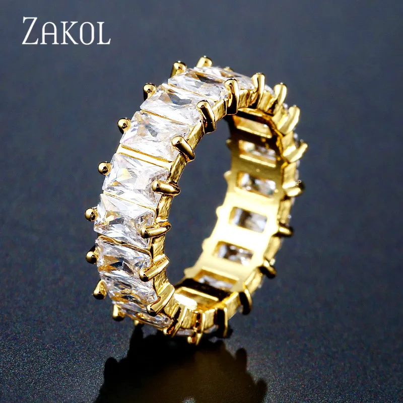 ZAKOL Fashion Mutilcolor AAA Baguette Cubic Zirconia Wedding Finger Rings for Women Luxury T Shape Stone Party Jewelry FSRP2119