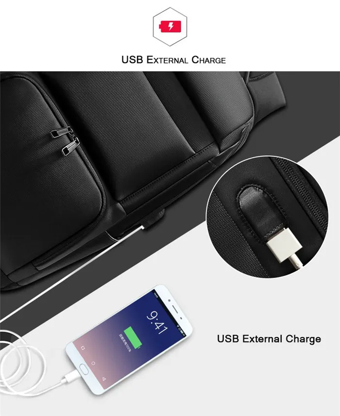 Мужской рюкзак, USB интерфейс, на плечо, Противоугонный, для путешествий, мужской рюкзак, большой объем, многофункциональный, 17 дюймов, для ноутбука, школьный ранец
