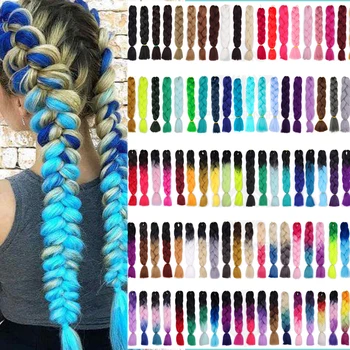 

Crochet Hair 24 inch Jumbo Braids Long Ombre pink Synthetic Braiding Hair Crochet Blonde Blue Grey Hair Extensions African