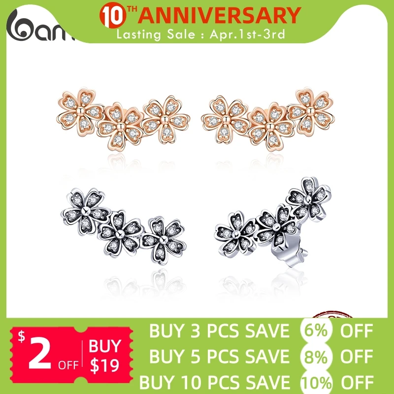 

BAMOER Daisy Flower Clear CZ Stud Earrings for Women Rose Color 925 Sterling Silver Jewelry Valentine's Day Gift for Girl GXE419