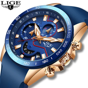 

New2019 Fashion Blue Watches Mens Top Luxury Brand LIGE Military Waterproof Quartz Gold Clock Male Chronograph Relogio Masculino