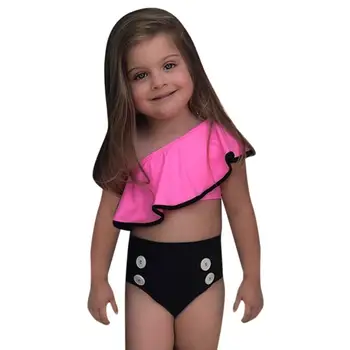 

Summer Kids Baby Girls Solid Print Ruffles Swimwear Toddler Fashion Bikini Swimsuit Bikini Outfits Swimming Bathing Costume
