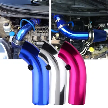 

New Drop Shipping 1 set Set Aluminum Universal Vehicle SUV Truck Car Air Intake Tube Pipe Air-Intake Duct Hose Silver Color 76mm