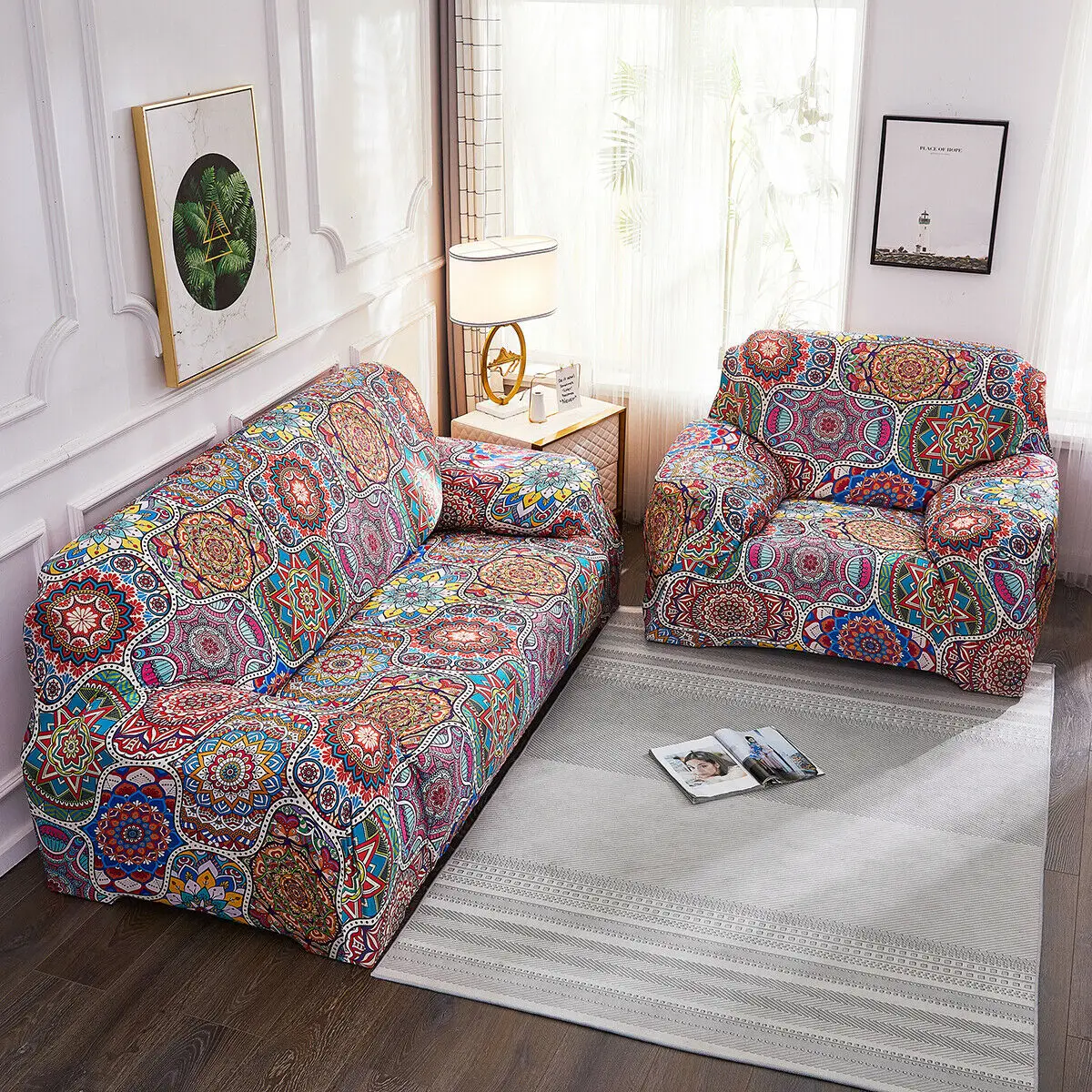 1/2/3/4 Seater Morocco All-inclusive Sofa Cover Slipcover Polyester Spandex Stretch Printed Bohemian Polyester Furniture Cover