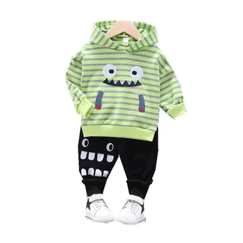 

New Baby Boy Girls Cotton Clothes Spring Autumn Children Striped Cartoon Hooded 2Pcs/sets Infant Kids Fashion Toddler Tracksuits