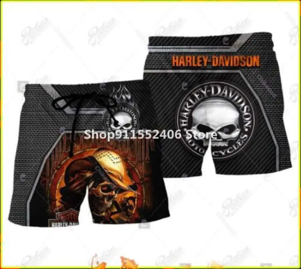 Летние пляжные шорты Harley Davidson TRs Motor Cycle мужские 3D брюки с принтом аниме