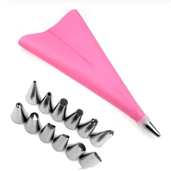 

14 PCS/Set Silicone Icing Piping Cream Pastry Bag + 12 PC Stainless Steel Nozzle Pastry Tips Converter DIY Cake Decorating Tools