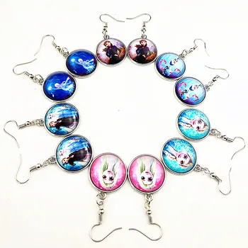 

24pairs/lot New styles cartoon movie Princess Elsa Anna earrings Glass Round Dome Drop Earrings for girls earrings wholesale