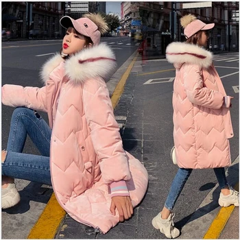 

Winter Jacket & parkas 2019 Women's Fashion Hooded Fur Collar Long Thicken Warm velvet Jacket Russia Women winter Jacket F16