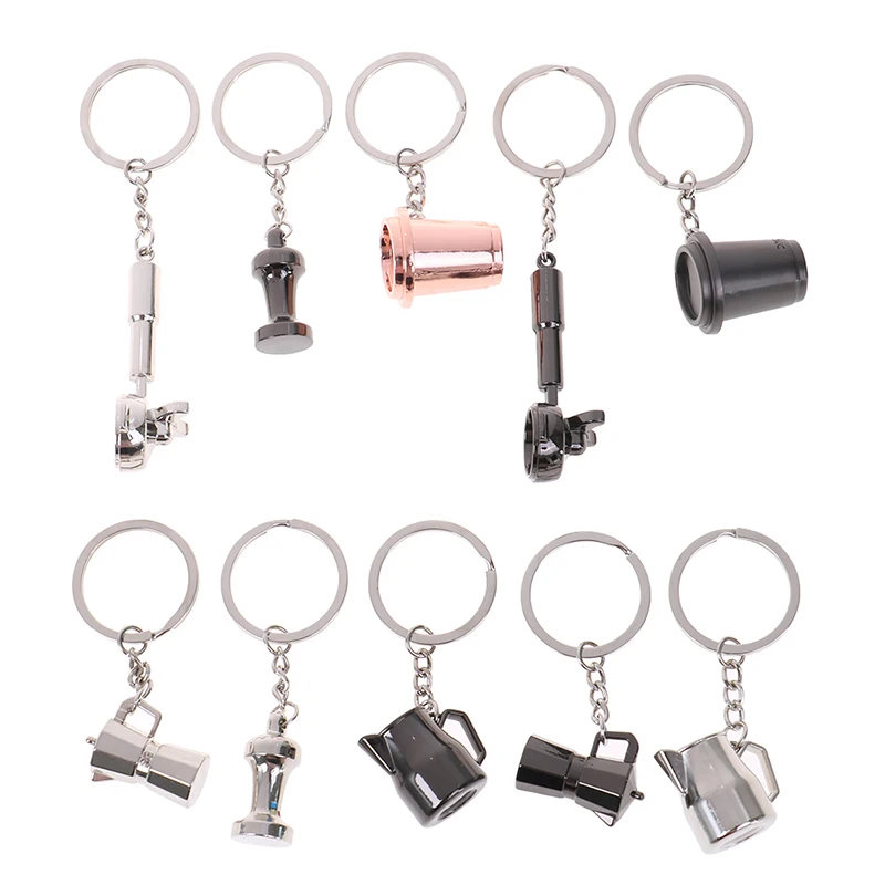 Creative Barista Coffee Tamper Keychain Coffee hine Handle Moka Pitcher Keyring Portable Coffeeware Espresso Accessories Gift