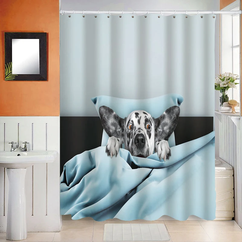 3d Cute Dog Print Shower Curtains Waterproof Polyester Fabric Hangings