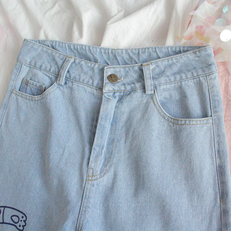 New Jeans for Women Loose High Waist Straight Denim Trousers Harajuku Cartoon Jeans Cute Cat Jeans Female Pants Cotton