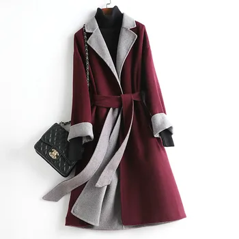 

Double-sided Fashion High Quality Wool Coat Vintage Contrast Coat Women Autumn Mid-length Slim Female Jackets Femme Veste Zjt352