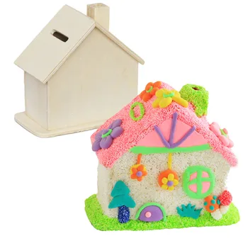 

Saizhi DIY Paint Drawing Toy Wooden Billet Money Pot Pearl Snowflake Clay Storage Tank Handmade House Color painting SZ3117
