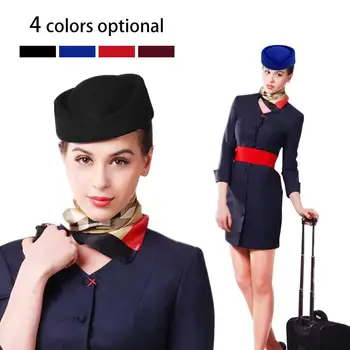 

Feather Woolen Solid Stewardess Hat Vintage Ladies Beret Fashion Temperament Women Cap for Dinner Stage Performance Prop 30E