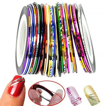 

30Pcs Mixed Colorful Beauty Rolls Striping Decals Foil Tips Tape Line DIY Design Nail Art Stickers for nail Tools Decorations