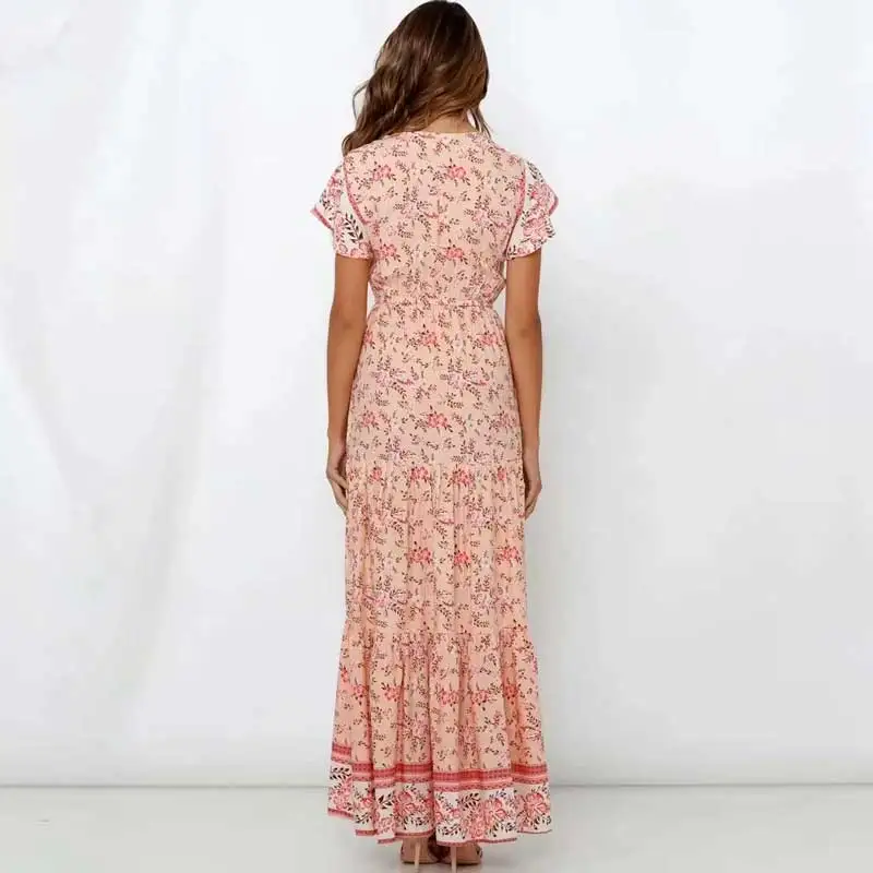 Богемный Вдохновленный персиковый принт Макси платье эластичная талия Rayon. новое летнее платье для женщин Повседневное длинное бохо платье Шик vestidos