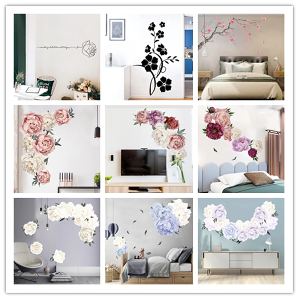 % Plant flower stickers rich peony cluster wall living room sofa bedroom bedside decoration | Дом и сад