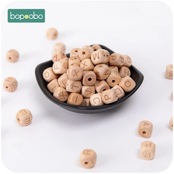 Bopoobo 50pc Wooden Rodent Beads Lyrics DIY Teething Jewelry BPA Free Beech Letter Alphabe Baby Teether Rattle For Baby Product 1