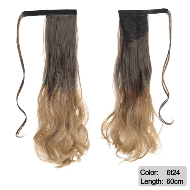 DIANQI Synthetic Corn Wavy Long Curly Ponytail Hairpiece Wrap on Clip Hair Extensions Black Pony Hair 6t24