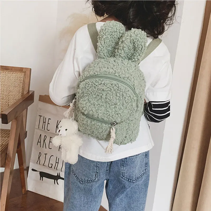2021 Korean Style Kid\'s Backpack Children\'s Plush Student Backpack  Simple Shoulder Bag Plush Rabbit Bag Tide Child Girl Purse