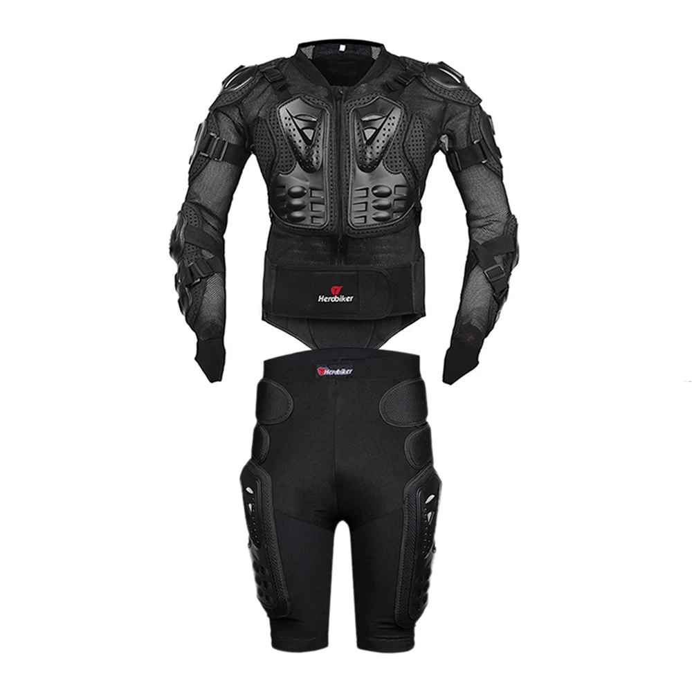 Black Set 1 HEROBIKER, летняя мотоциклетная куртка, мотоциклетная мужская Броня, мото куртка, броня, мотоциклетная куртка для мотокросса с защитой шеи - Цвет: Black Set 1