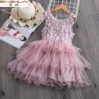 

Summer Toddler Girls Lace Cake Dress Kids Ruffle Sleeveless Floral Mesh Wedding Dresses Children Clothing For Baby 3 to 8 Years