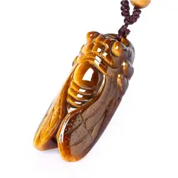 Натуральный камень тигровый глаз кулон Цикада ожерелье украшение-Подвеска Модные аксессуары ручной вырезанный На Удачу Амулет подарки