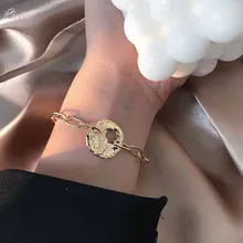 AOMU Корея геометрический Круглый Монета кулон с портретом браслет ножной браслет для женщин металлический полый Круглая цепочка браслет ювелирные изделия