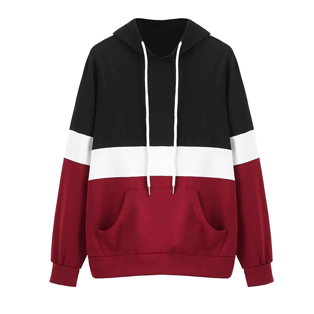 

Women Long Sleeve Color Block Stripe Print Pullover Sweatshirt Hooded Patchwork streetwear moletom feminino tumblr sweat femme