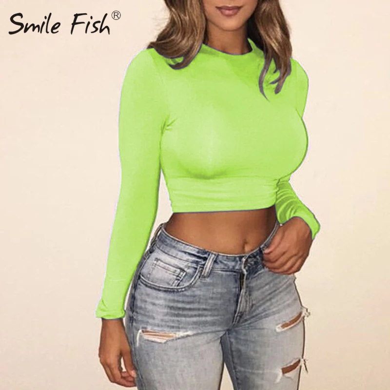 

Long Sleeve T-shirts Autumn Winter Women Tee Sexy Short Crop Top Club Party Solid Slim Fit Turtleneck T Shirts Femme Basic M0017