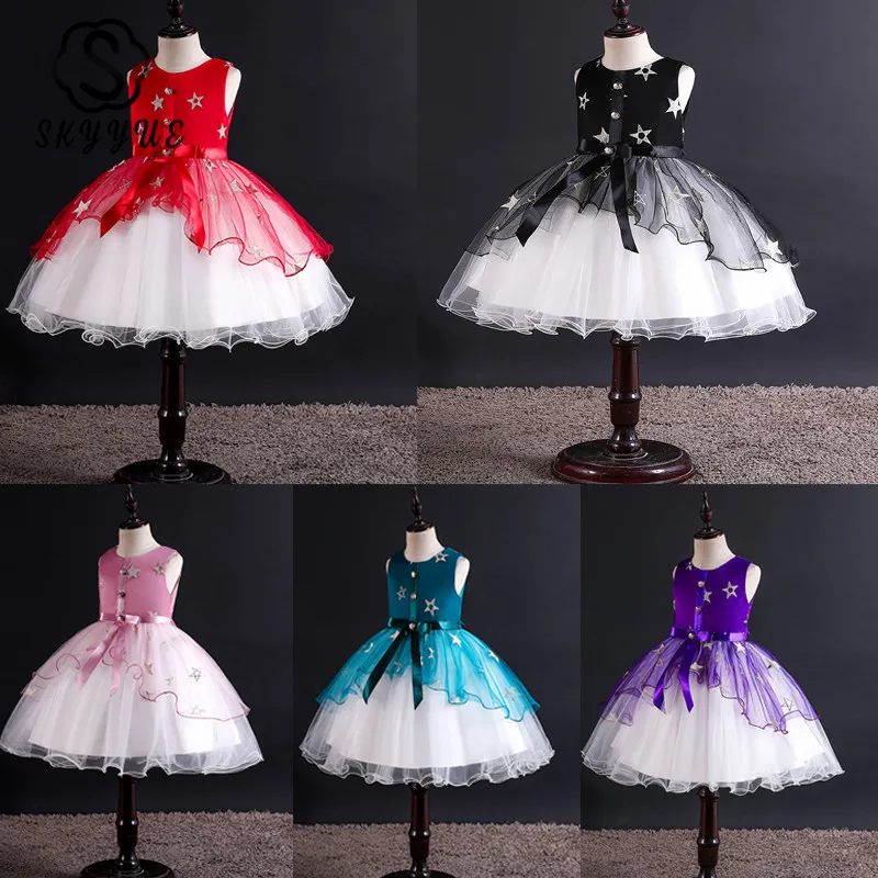 

Skyyue Flower Girl Dress for Wedding Bow Embroidery Flower Tulle Tank Ball Gown Kid Party Communion Dress Princess 2019 2010