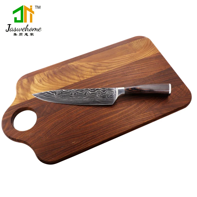 Jaswehome chef knife with wood cutting board set laser damascus grain gift kitchen | Дом и сад
