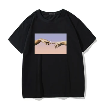 

MICHELANGELO Streetwear Funny Print Men's T-Shirts Hip hop Short Sleeve Fashion Tops Harajuku Cartoon Hand T Shirt Men Tee