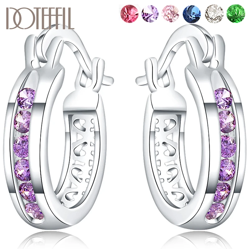 DOTEFFIL серебро 925 пробы фиолетовый/белый/зеленый/красный/розовый/синий AAA серьги