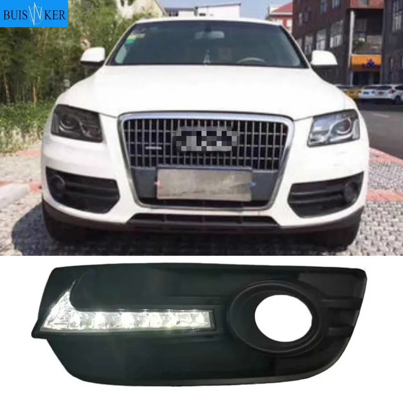 

1 комплект DRL Для Audi Q5 2010 2011 2012 2013 светодиодный DRL Дневной, вождения, бега, светильник день Святого светильник колпак противотуманных фар отверстие светильник