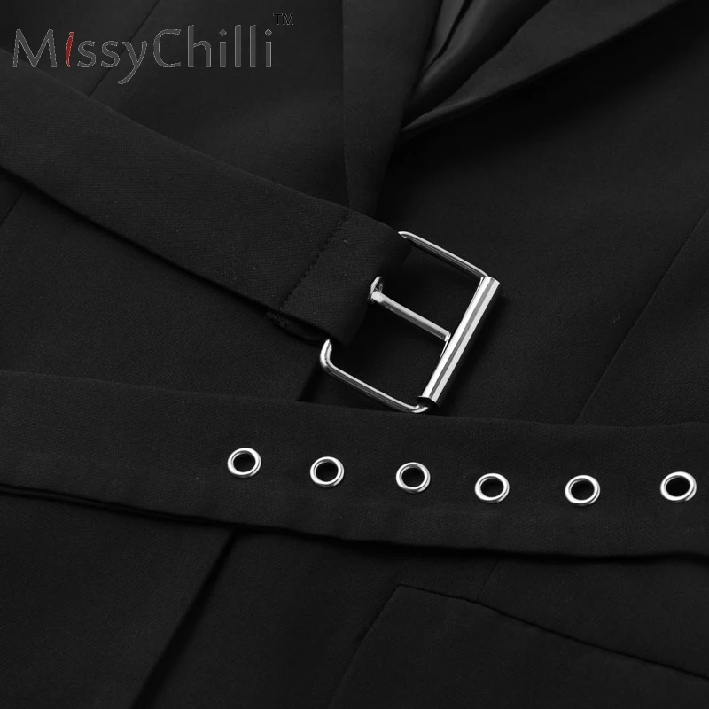 MissyChilli черный длинный рукав карман пояс элегантный костюм куртка для женщин отложной воротник блейзер Сексуальная Женская Осенняя верхняя одежда Блейзер