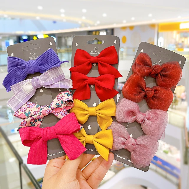Cheap 3/4/6 Pcs Solid Color Baby Hair Clips Cute Bows Children Girl  Hairpins Lattice Kids Barrettes Baby Hair Accessories For Girls
