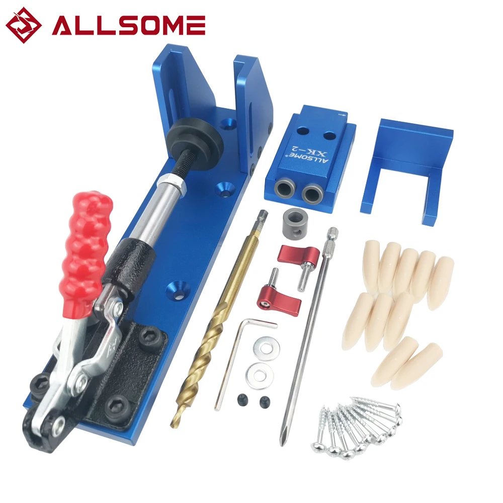 ALLSOME Wood Working Tool Pocket Hole Jig with Toggle Clamp and 9.5mm Drill Bit PH1 Screwdriver For Carpenter Hardware