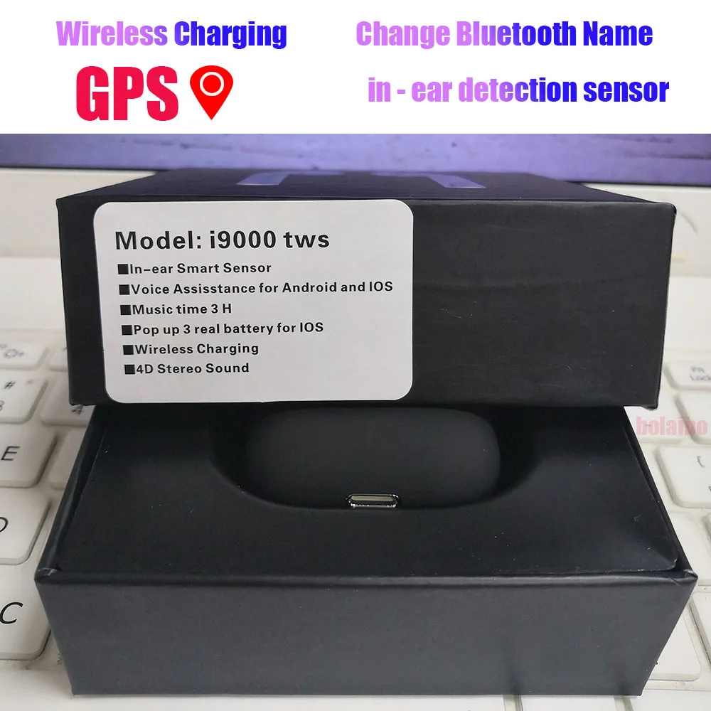 i9000 A black I9000 TWS наушники умный датчик gps местоположения Bluetooth 5,0 беспроводные наушники сенсорный всплывающий гарнитура спортивные наушники pk i200 i500 - Цвет: i9000 A black